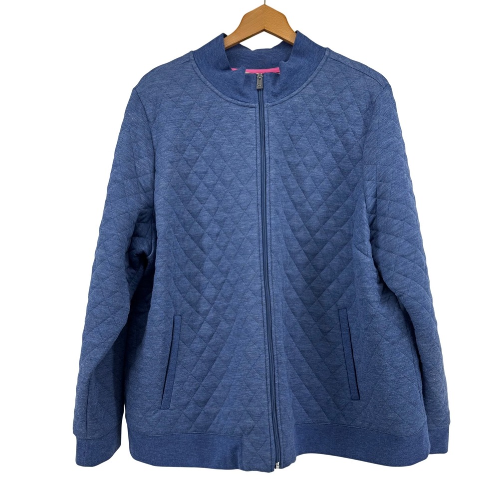 Isaac Mizrahi Live Blue Quilted Zip Front Jacket 3X A468892 Mock Neck Pockets